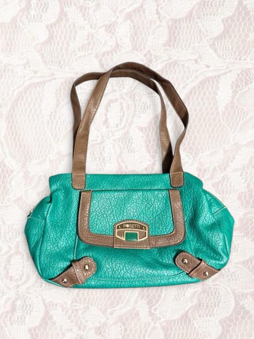 Rosetti Green with Brown Trim Shoulder Bag